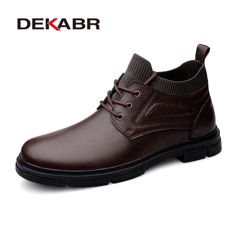 DEKABR Keep Warm Comfy Split Leather Ankle Autumn Winter Men Fashion Lace Up Shoes for Man Lightweight Casual Boots 2a27