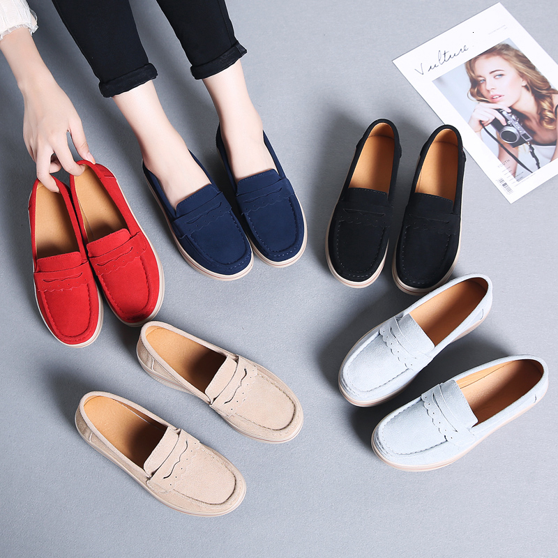 Women Slip On Flat NEW hot Shoes Genuine Leather Casual Loafers Nubuck Suede Platform Sneakers Ladies Shallow Wedge Footwear Plus Size