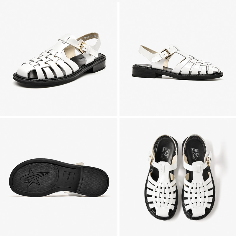 New Gladiator BeauToday Sandals Women Cow Leather Woven Roman Flats Cover Toe Buckle Strap Summer Beach Ladies Casual Shoes 33033 7e4d
