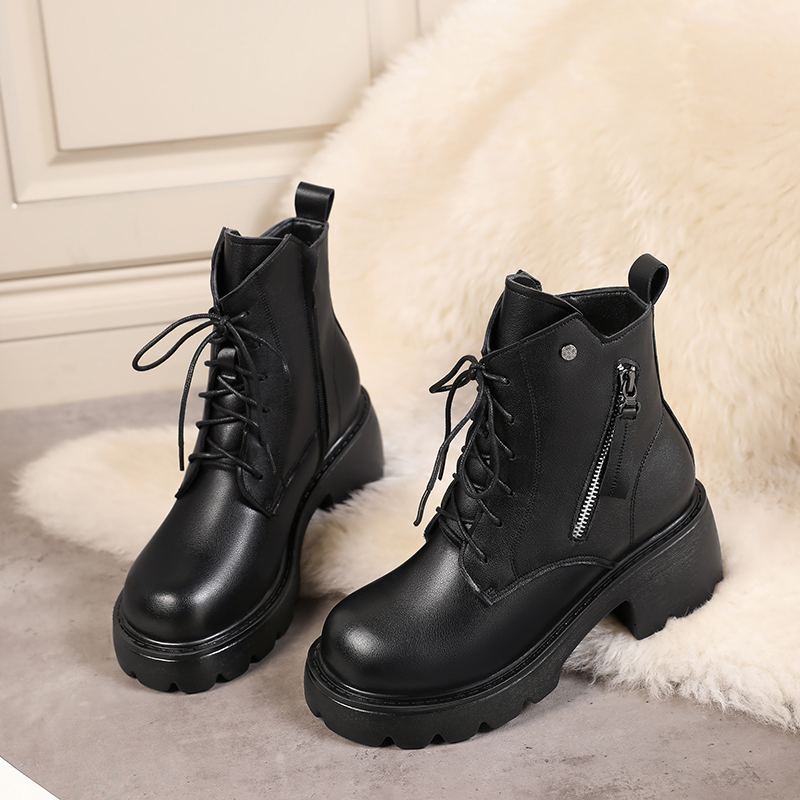 AIYUQI Women Boots Winter Warm Wool Genuine Leather Riding Boots Ladies Fashion Short Boots Women High Heel Women Ankle Boots