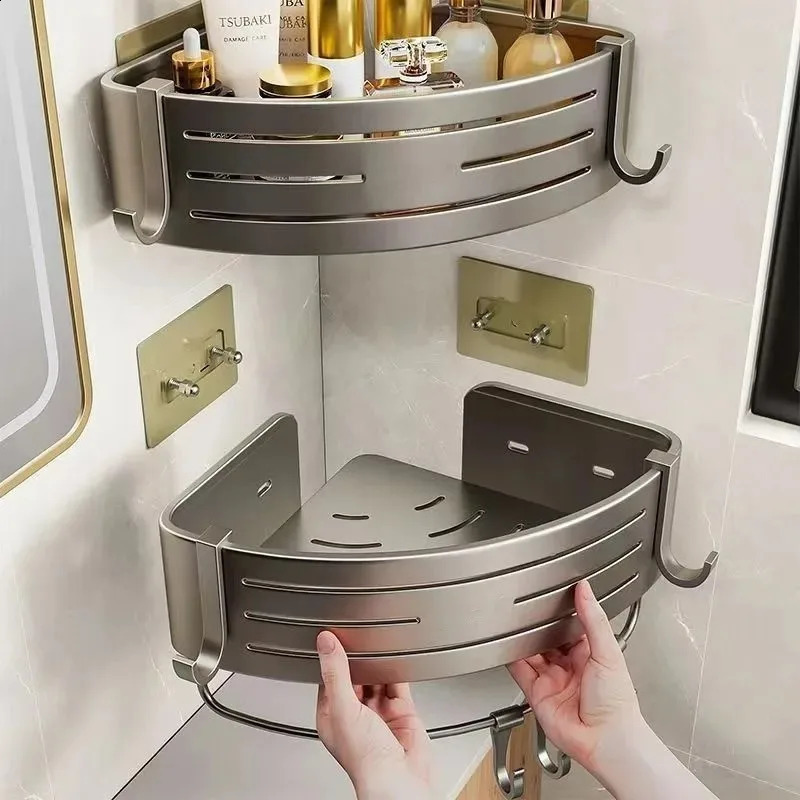 Aluminum alloy bathroom frame without punch press thick tripod wall mounted corner bathroom frame accessories shower organizer 240902