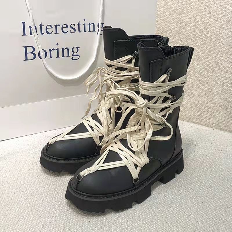 straps New Black Thick Base Cloth Mid-Top Men Fall British Trend Hight-Top Korean Casual Men's Shoes New Boots 3a29 's