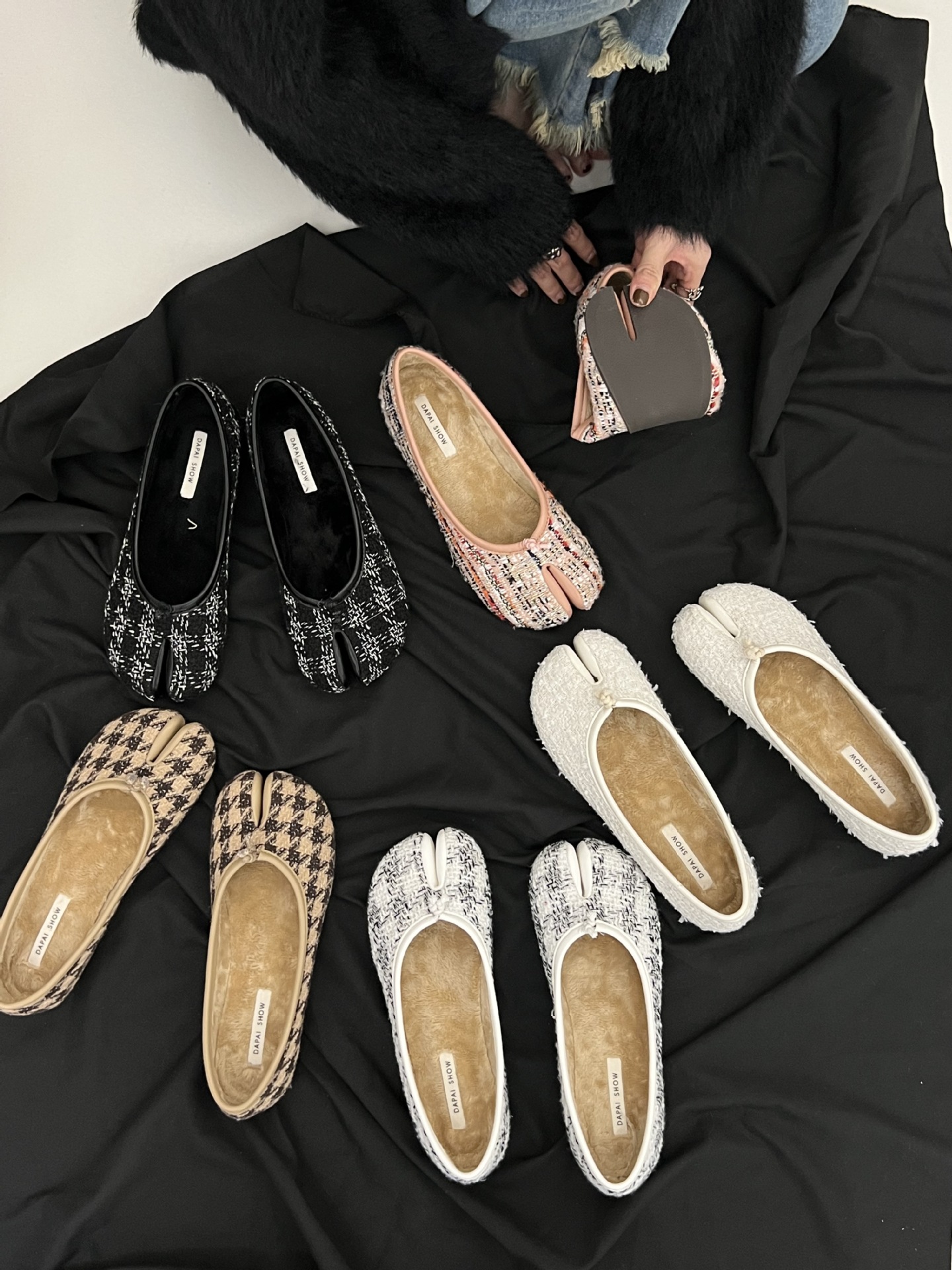 Cotton Fur 2023 Tabi c5bf6 Ninja Shoes Women Trotters Flats Split Toe Houndstooth Loafers Japan Ladies Lolita Mocasines Femmes Ballets