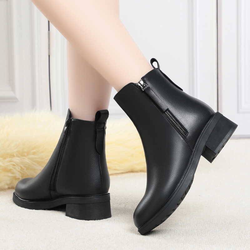 AIYUQI Women Boots Winter Fashion Anti-Slip Women Ankle Boots Mid Heel Natural Wool Genuine Leather Snow Boots Ladies