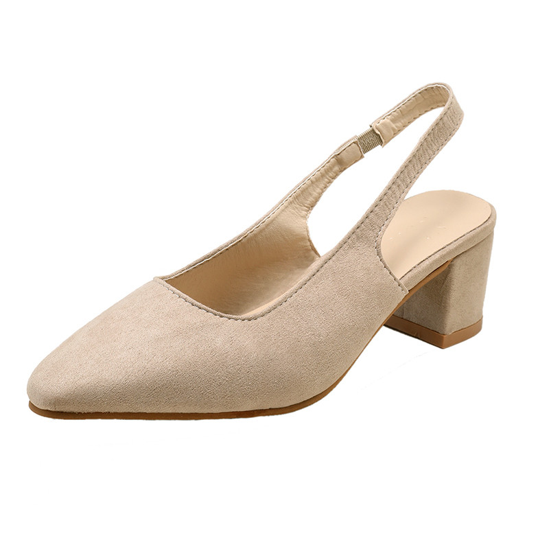 Beige Suede Pointed Elegant Elastic band Pumps Shallow Mouth Women's Square heel New Shoes Dating Office Wild female shoes yui 7ea5