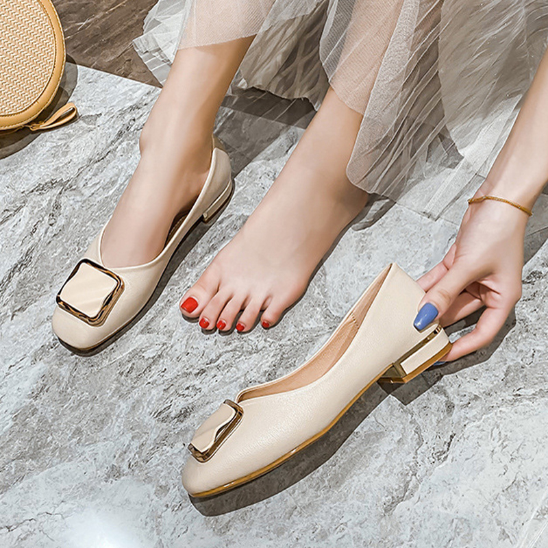 Women Low Thick High Heels Shoes Luxury Buckle Pumps Ladies Square Toe Mary Janes Solid Leather Tacones Mujer Office Dress Shoes