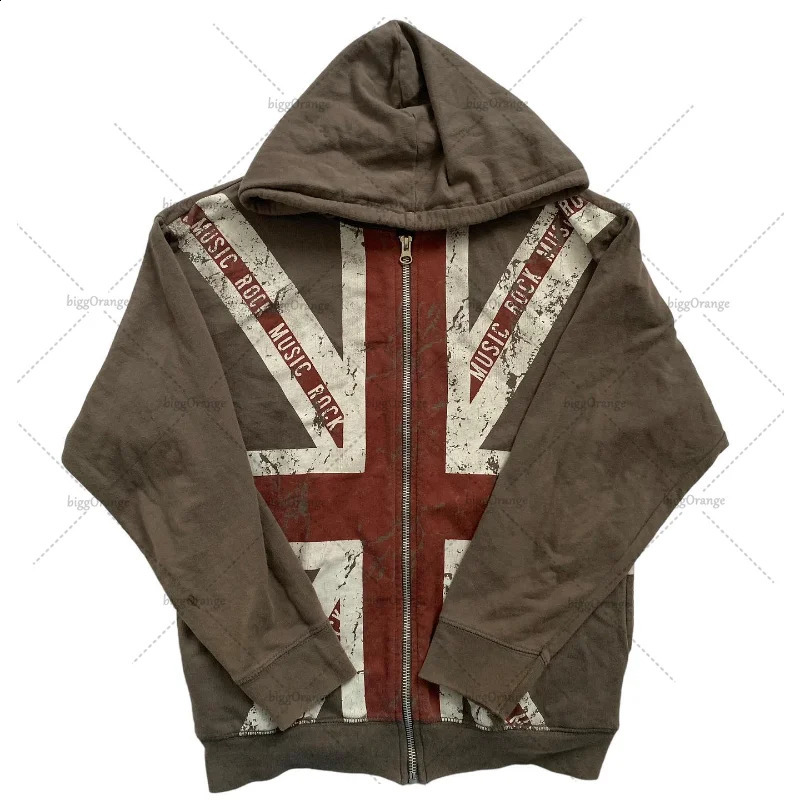 Y2K American hip hop letters English cloth hoodie Gothic Harajuku street zipper hoodie casual loose sweatshirt 240902