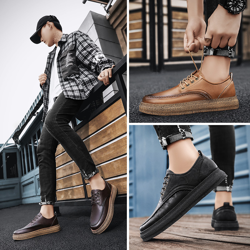 Brand Men's Casual Shoes Vintage PU Leather Men Boots Male Leisure Shoes Man Walking Flats Low Top Ankle Booties