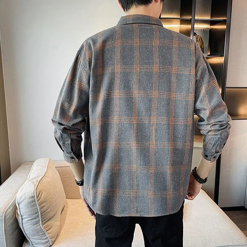 Spring Autumn Men Korean Fashion Classic Vintage Plaid Simple Shirts Youth Casual Long Sleeve Loose Tops Camisa Masculina 240902