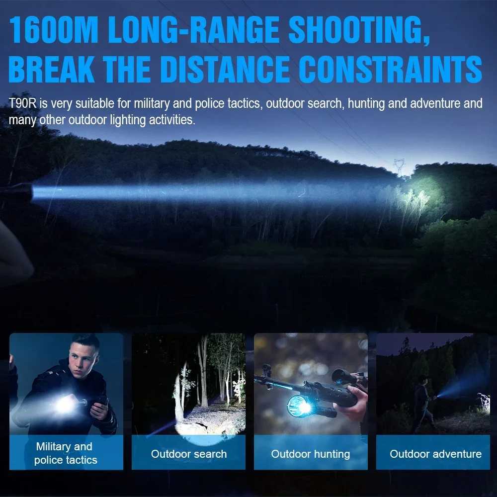 Trustfire T90R Hunting Flashlight Power 4800 Lumens 1600Meter LED Flashlight High Power USB C Charging Military Light Self DefenseW240902