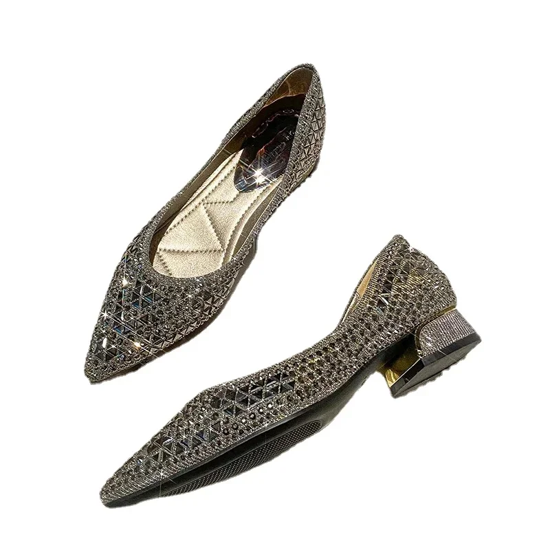 Rhie Sliver Ladies Sexy Red Sole Women's Autumn Full Drill Large Size 43 Female Ballet Flat Shoes 2024 c7e1