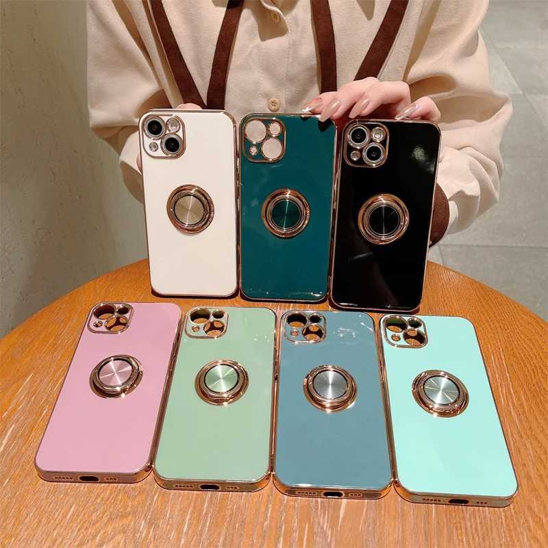 Luxury silicone ring holder phone case suitable for iPhone 15 14 12 13 Pro Max Mini X XR 8 Plus with rotating bracket shock-absorbing cover M240902