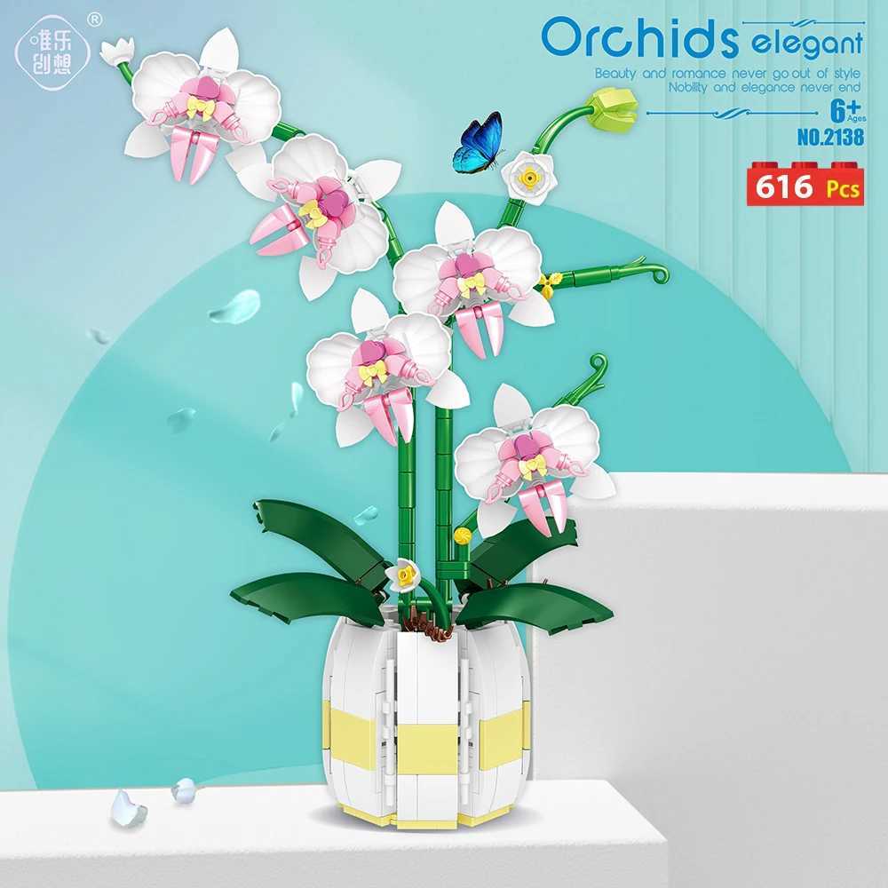 WLtoys 2138 Orchid Building Blocks Flower Bouquet Flower Blocks Bonsai Plant Model Bricks Romantic Home Decoration Toys W240828