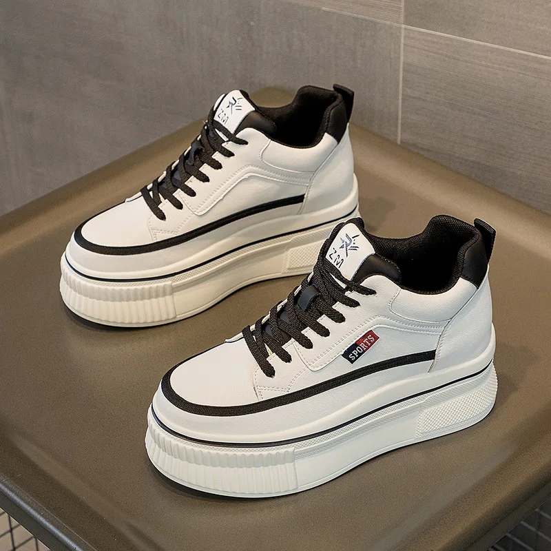 Fujin 8.8cm Platform Wedge Sneakers Chunky Genuine Leather Women for Spring Autumn Breathable White Shoes Vulcanized for Summer