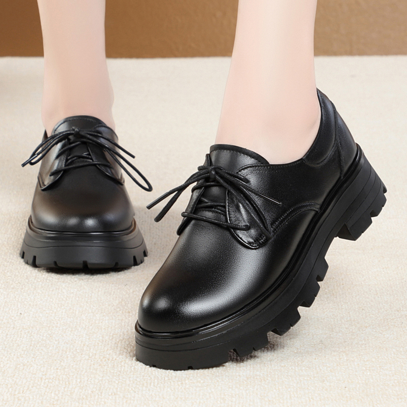 Women's AIYUQI Large Quality Size 41 42 43 Autumn New 2024 Genuine Leather Lace Loafers New Thick Bottom Female Oxford Shoes Dce3