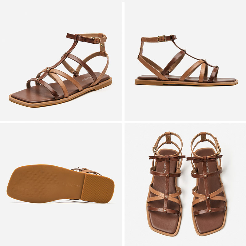 Gladiator BeauToday Sandals Women Calfskin Leather Narrow Band Square Toe Buckle Strap Beach Flat Ladies Shoes Handmade 32360 ff42
