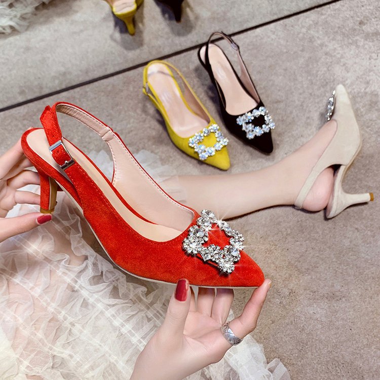 Soft Leather Heels Shoes Woman Pointed Toe Non-slip Brand Women Pumps Fashion Ladies Rhinestone High Heels Shoesjm87