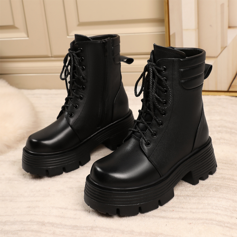 AIYUQI Women Boots Platform High Heel Genuine Leather Large Size Ankle Boots Women Thick Wool Winter Snow Boots Ladies