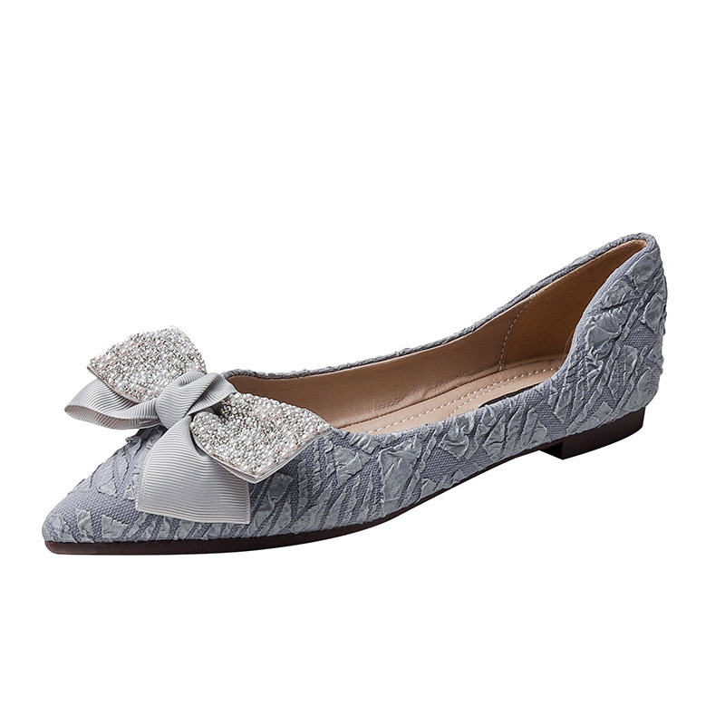 pearl with glitter bow 982d2 flat shoes woman designer tassel cloth ballet flats silk bowknot moccasin women pointy loafers New big size43