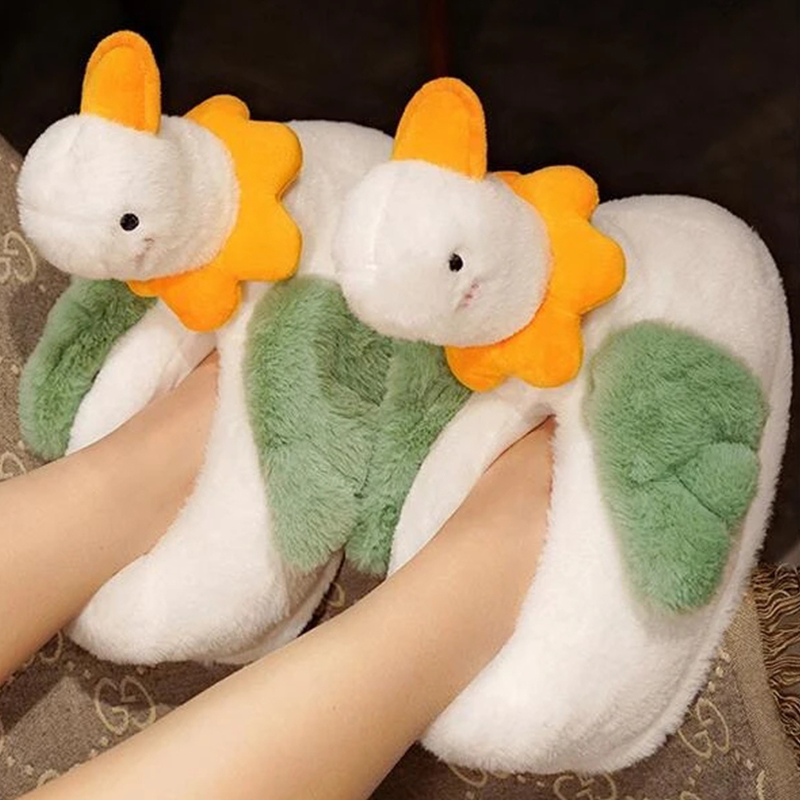 New Home Slippers Cute Duck Modeling Design 2023 White Warm Adult Lady Plush Head Silent Indoor Floor Women Fun Slippers 829