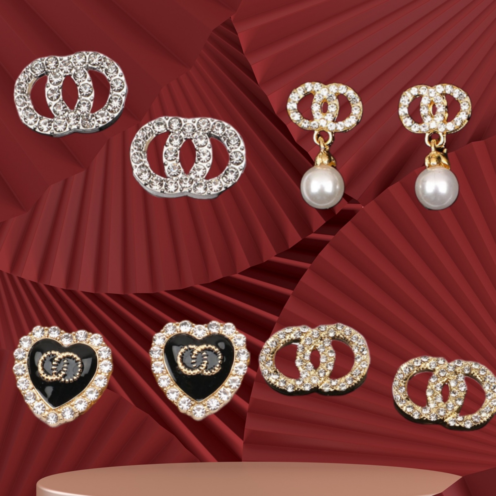 Hot seller Mixed Simple Gold Plated Silver Luxury Brand Designers Letters Stud Geometric Famous Women Round Crystal Rhinestone Pearl Earring Wedding Jewerlry