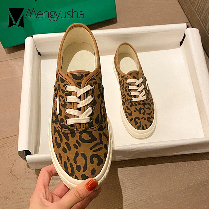 2023 Brand 9e581 Leopard ral Canvas Shoes Woman Lace-Up Sneakers Rubber Sole Flats Platform Preppy Oxfords College Students Loafers