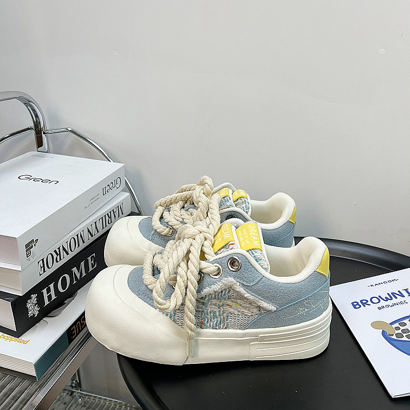 Cute Big Head Coarse Lace Thick Bottom Sneakers for Women c35d