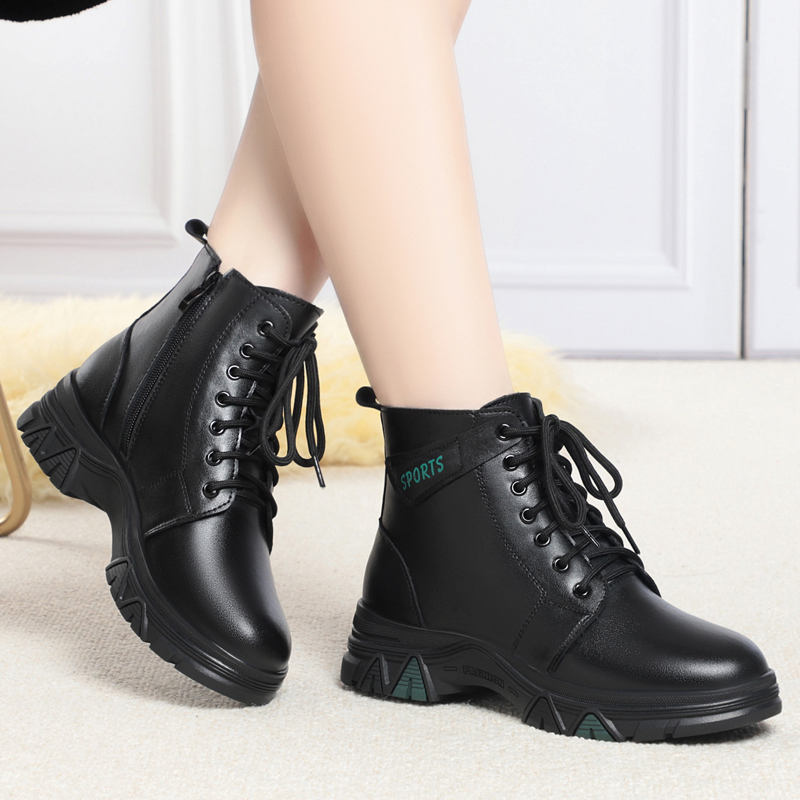 AIYUQI Women's Boots Large Size 2024 New Genuine Leather Wool Warm Winter Boots Women Wedge Casual Women's Short Shoes