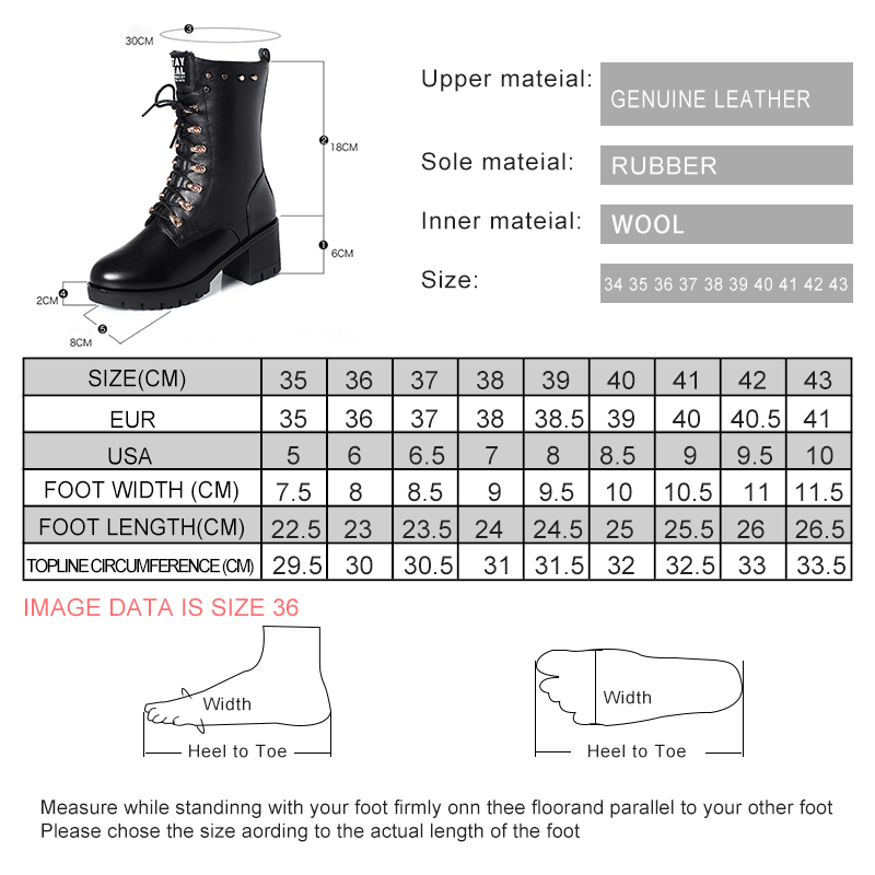 Winter AIYUQI Mid-calf Studded Women Marton Genuine Leather Large Size 43 Wool Warm Motorcycle Boots cd16