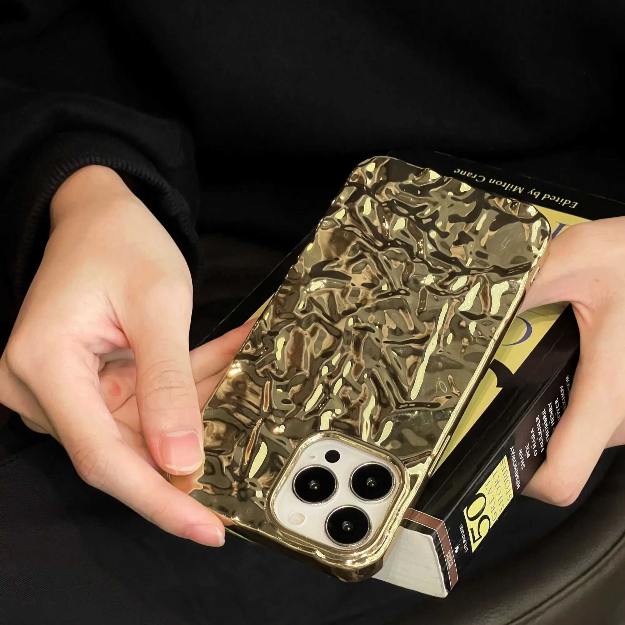 Luxury gold-plated tin foil phone case suitable for iPhone 15 14 13 11 12 Pro Max X XS Max XR waterproof and shockproof soft cover for men M240902
