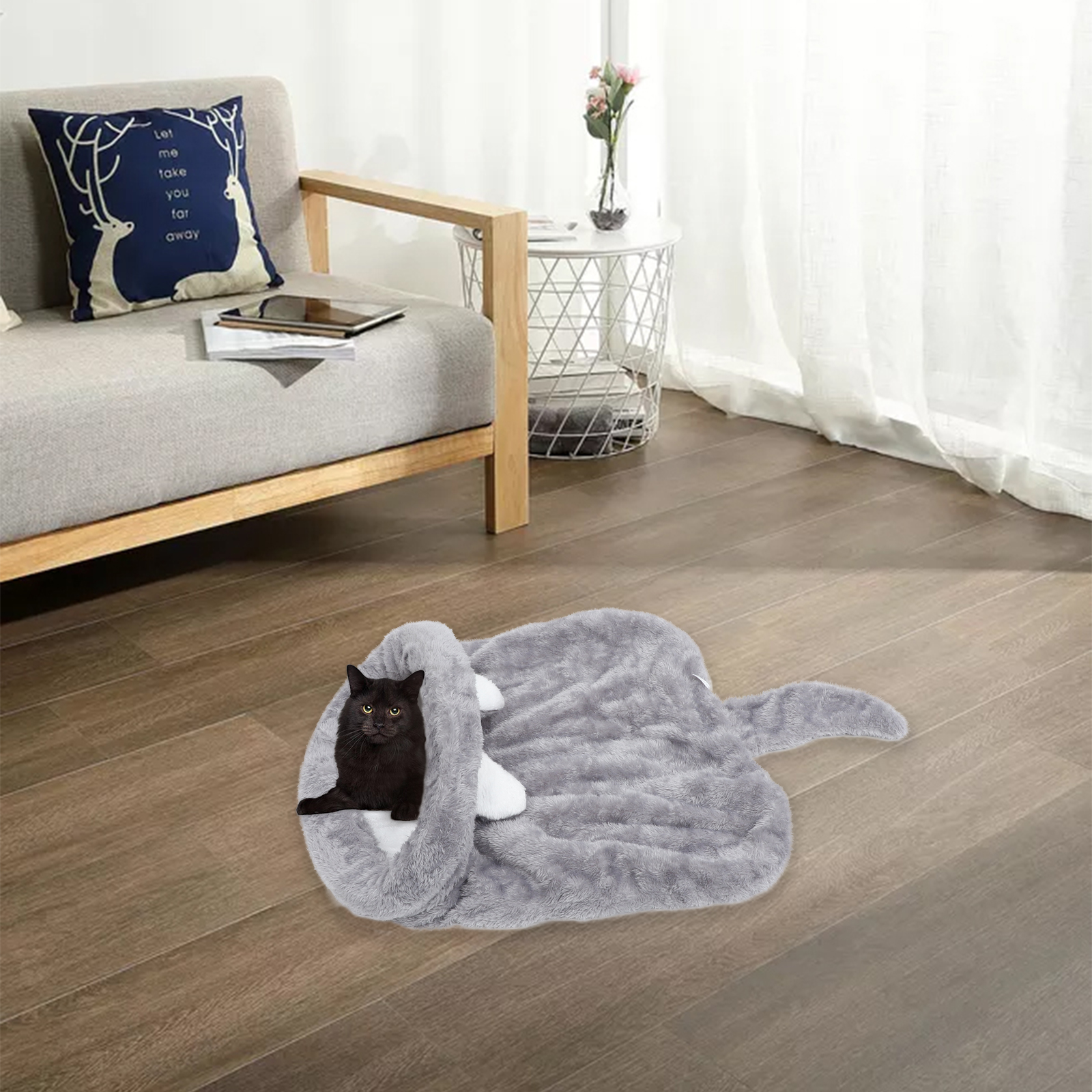 Cat Caves For Indoor Cats Dog Sleeping Bag Pet Bed House Warm Pillow Grey Travel