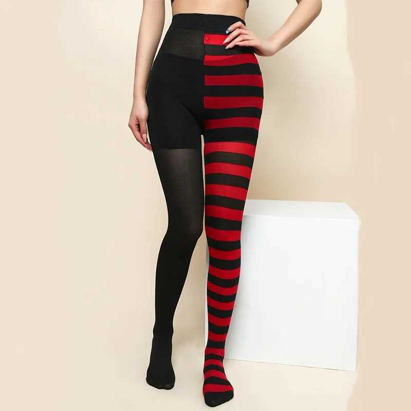 Socks Hosiery Goth Style Punk Women Striped Pantyhose Rainbow Long Tights Hallown Christmas High Waist Cosplay Stocking Elastic Slim Legging Y24083306