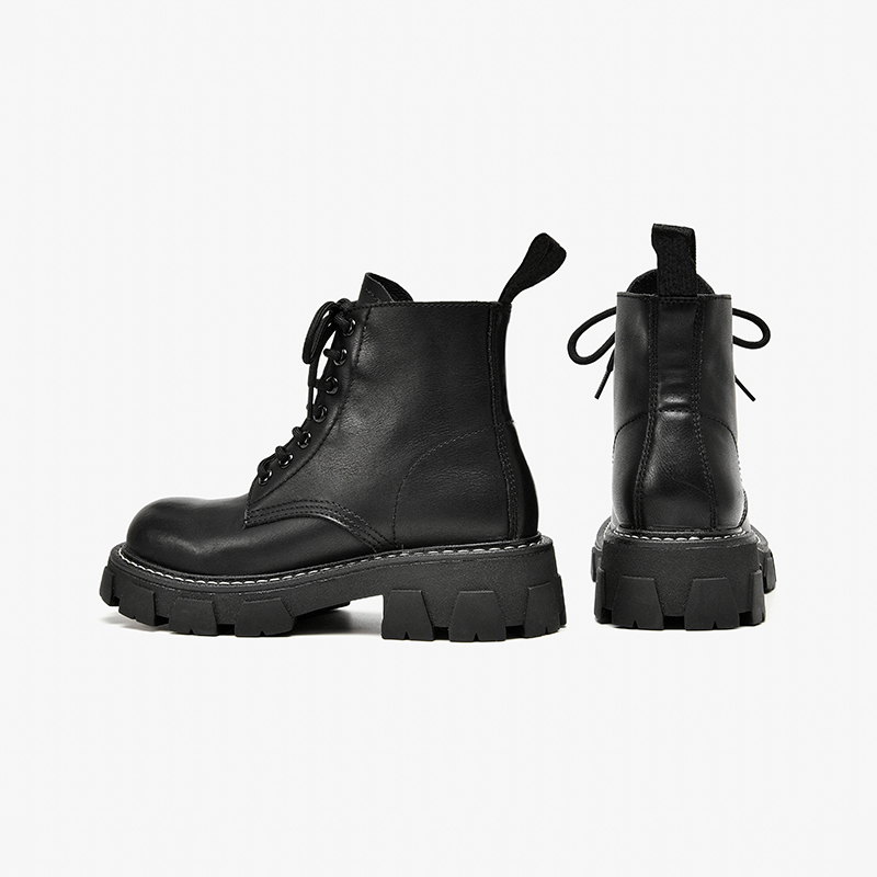 Ankle BeauToday Boots Women Synthetic Leather Round Toe Sewing Lace Up Closure Punk Platform Sole Female Shoes Handmade 04465 dfd3