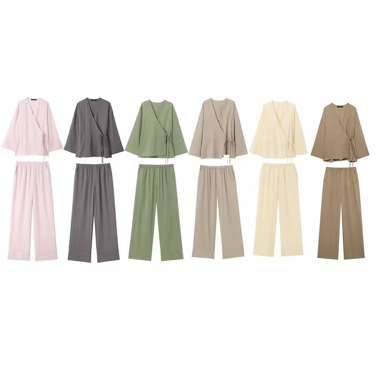 Summer New Womens Clothing Texture Double Breasted Kimono Style Outcoat+pants Fashion Set for Women
