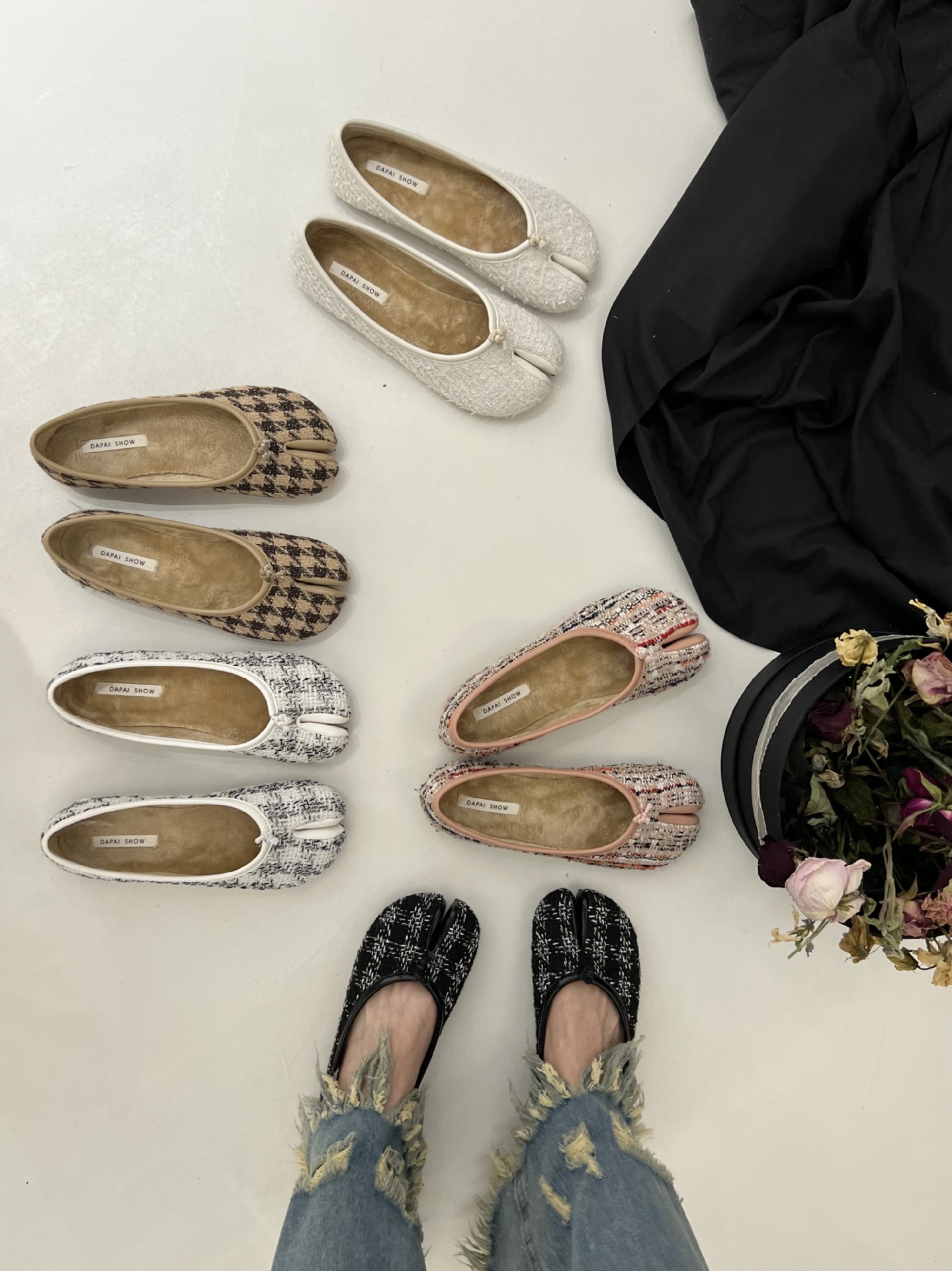 Cotton Fur 2023 Tabi c5bf6 Ninja Shoes Women Trotters Flats Split Toe Houndstooth Loafers Japan Ladies Lolita Mocasines Femmes Ballets