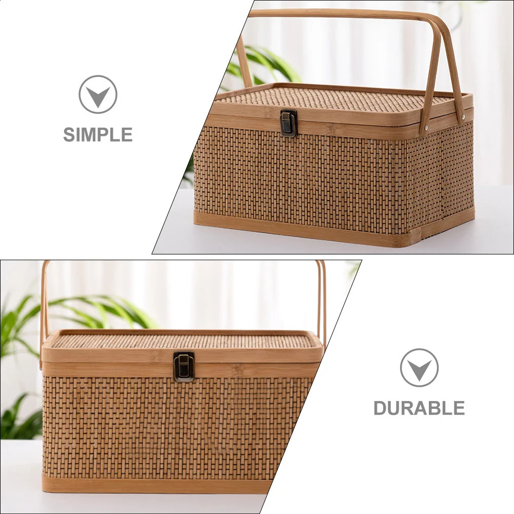 Reward bamboo storage basket home weaving decoration gift packaging fruit Lided kitchen willow egg packaging 240902