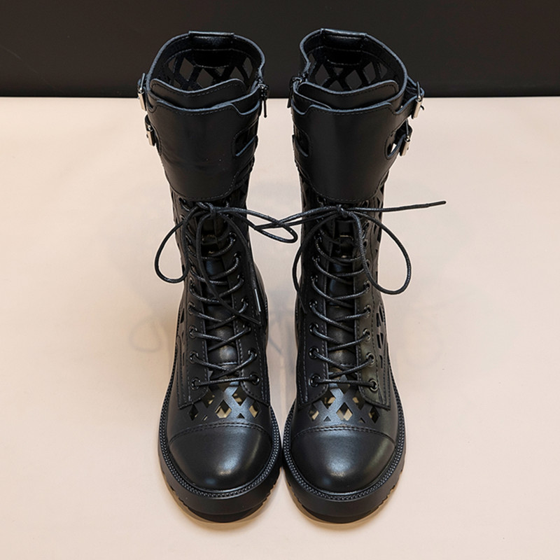 Women's AIYUQI Summer Shoes Hollow Fashion Large Size Marton Ladies Mesh New Mid-heel Cool Boots For Women 5347