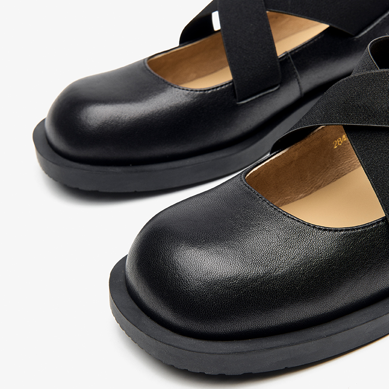 Flat BeauToday Shoes Women Sheepskin Cross-Tied Elastic Band Square Toe Solid Color New Spring Retro Ladies Slip-on Handmade 28476 b077