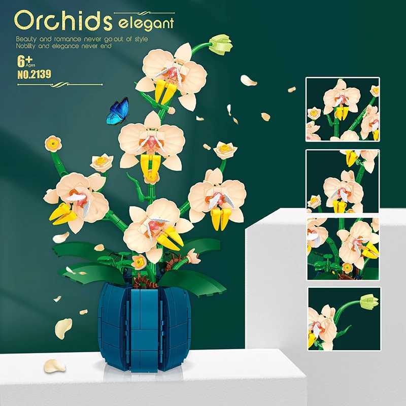 WLtoys 2138 Orchid Building Blocks Flower Bouquet Flower Blocks Bonsai Plant Model Bricks Romantic Home Decoration Toys W240828