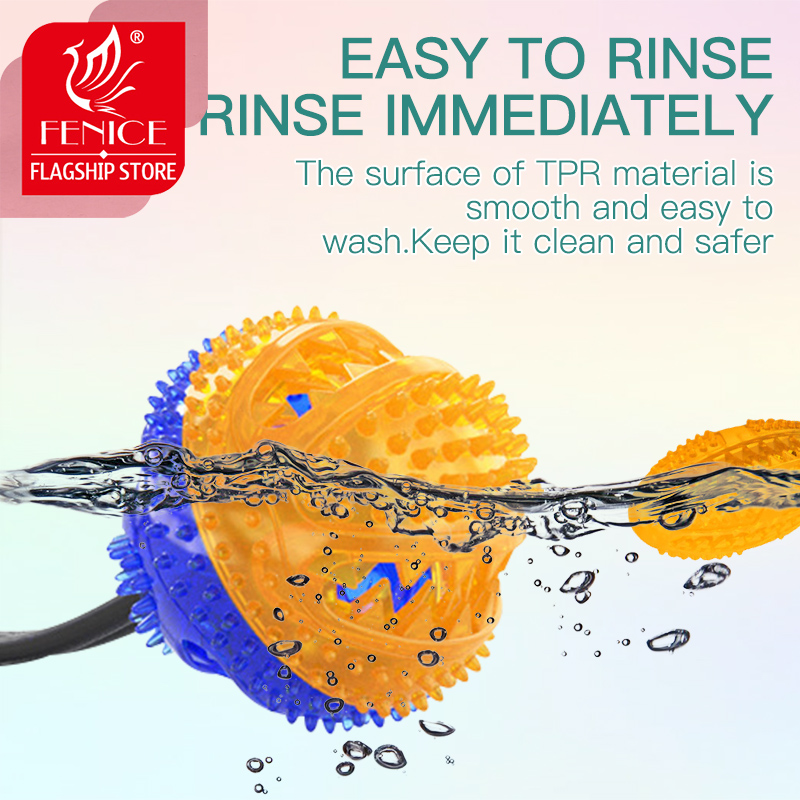 Fenice Pet Puppy Interactive Suction Double Dog Toys Push TPR Ball Toys Molar Bite Toy Elastic Ropes Dog Tooth Cleaning Chewing