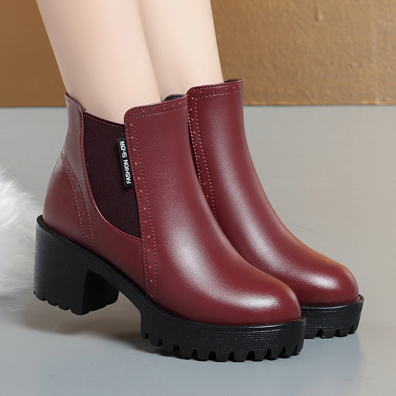 AIYUQI Women's Winter Boots Platform High Heel 2024 New Large Size Women's Ankle Boots Warm Wool Round Head Female Marton Boots