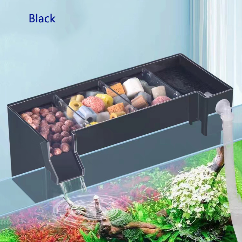 Black Fish Tank External Filter Box Acrylic Filter Dry and Wet Separation Small Silent External Suspend Aquarium Drip Overflow