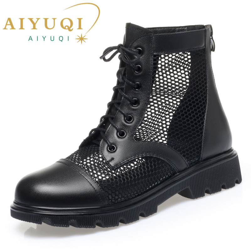 Summer AIYUQI 2024 Spring New Genuine Leather Mesh Ankle British Large Size Cool Boots Women a38e
