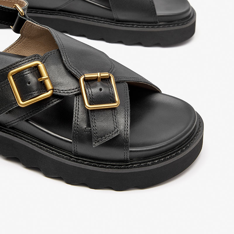 BeauToday Platform Sandals Women Double Buckle Back Strap Open Toe Slingback Casual Summer Outdoor Ladies Shoes Handmade 34542