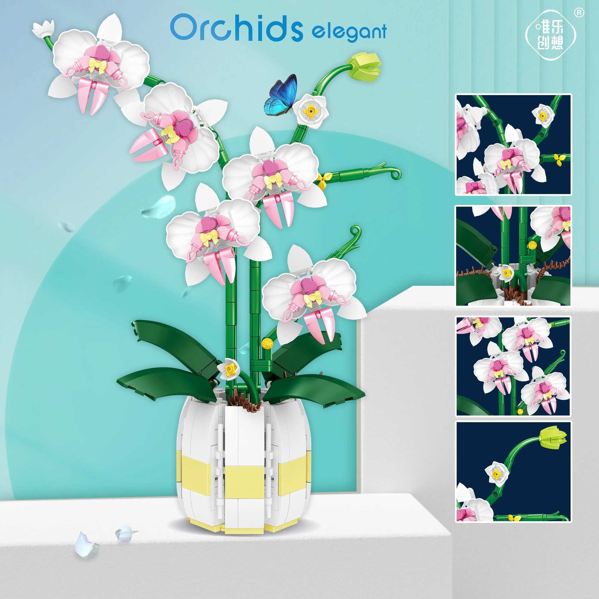 WLtoys 2138 Orchid Building Blocks Flower Bouquet Flower Blocks Bonsai Plant Model Bricks Romantic Home Decoration Toys W240828