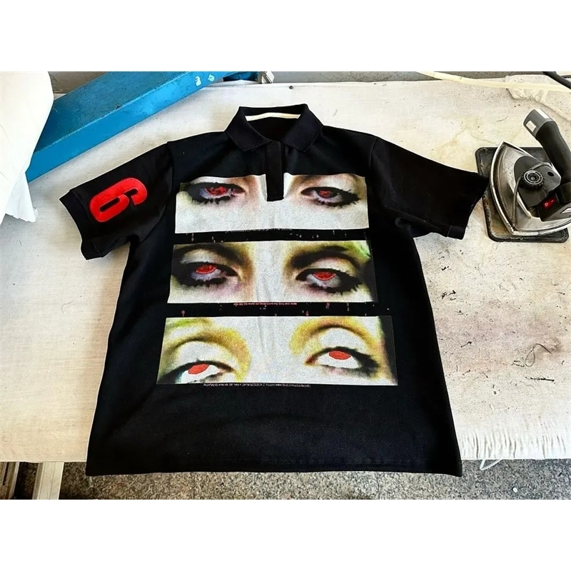 Streetwear Y2K Hip Hop Eye Element Pattern Printed T Shirts Gothic Punk Style Summer Daily Polo Shirts Classic Short-sleeves 240809