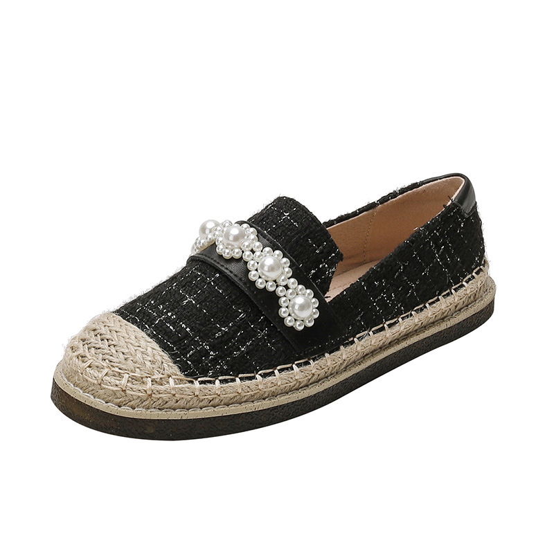 8d7ce espadrilles pearl decoration wer women flats sequines cloth round toe moccasins famous designer plaid slip on loafers 2022