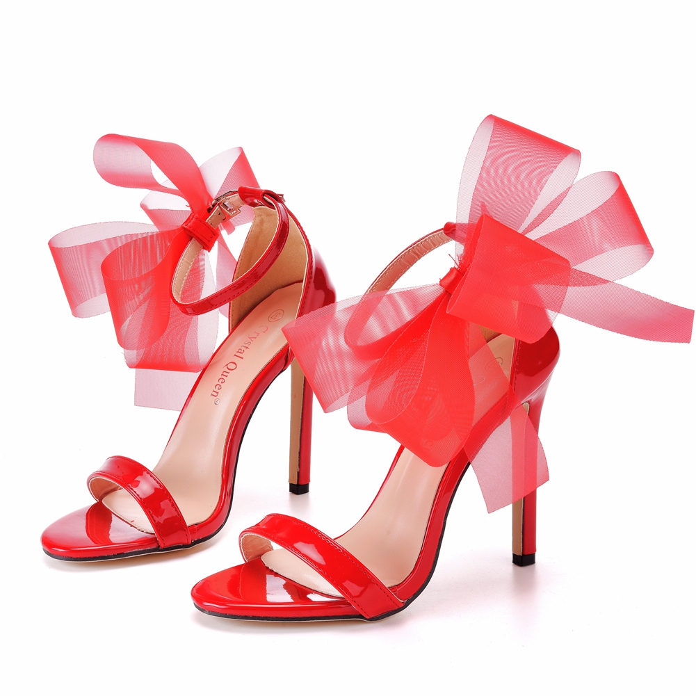 Elegant Bow Knot Ankle Strap Sandals for Women Open Toe High Heels Black White Party Wedding Shoes Stylish and Comfortable