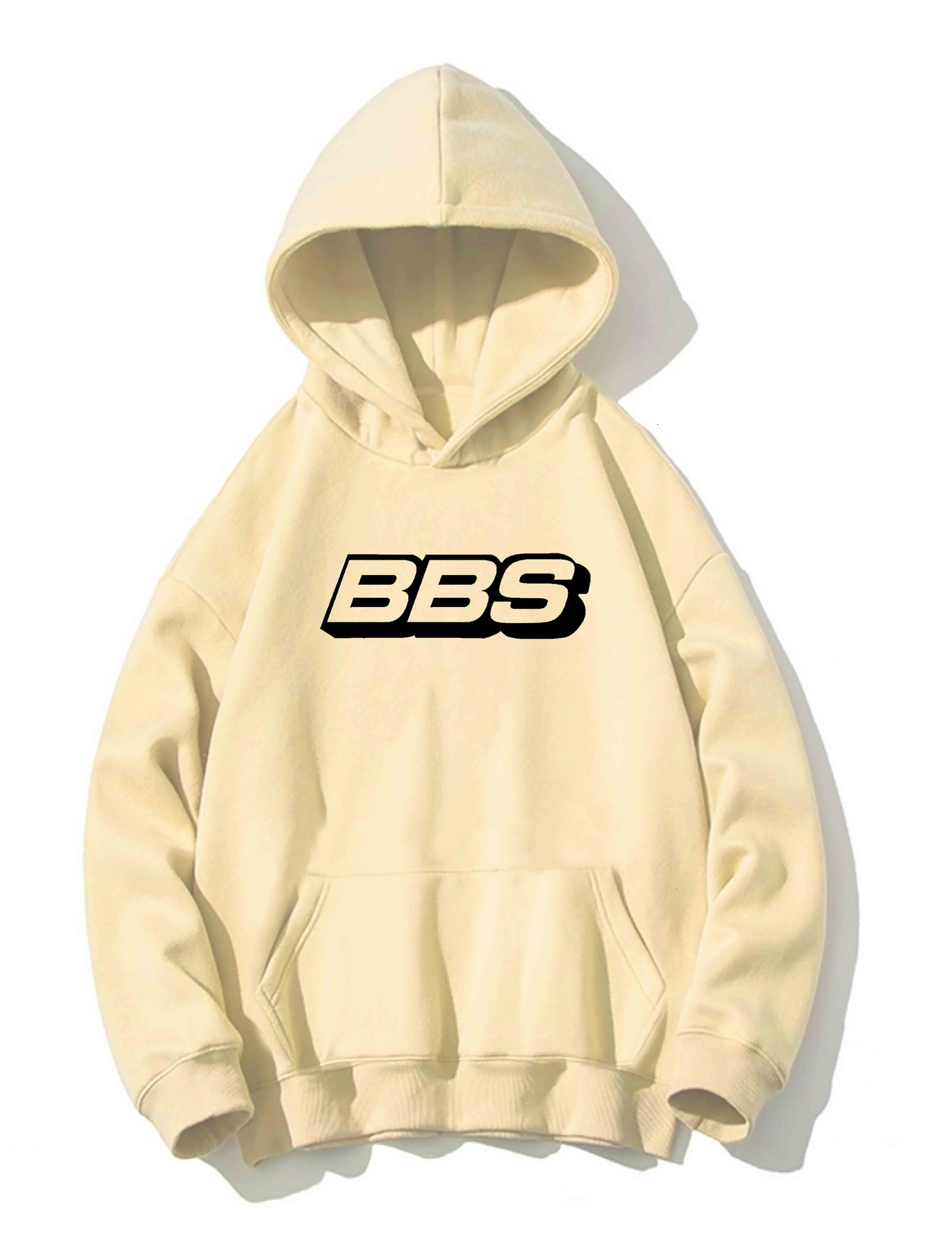BBS Letter Print Hoodie With Kangaroo Pocket, Men's Casual Slightly Stretch Pullover Hooded Sweatshirt For Fall Winter