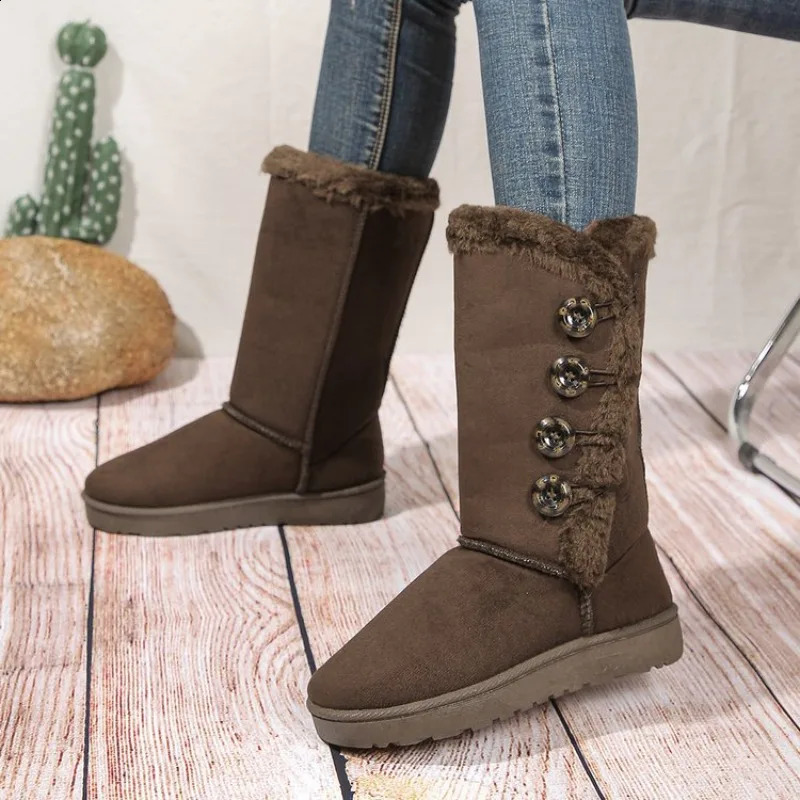Womens Faux Suede Fur Long Boots Autumn Waterproof Non-slip Mid Calf Boots Casual Comfort Platform Ladies Plush Shoes Botas 240830